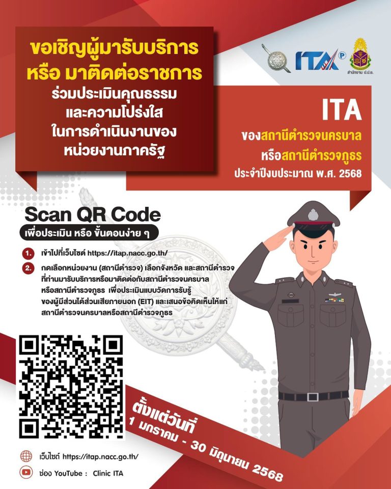 ขอเชิญผู้มารับบริการหรือมาติดต่อราชการร่วมประเมิณคุณธรรมและความโปร่งใสในการดำเนินงานของหน่วยงานภาครัฐ